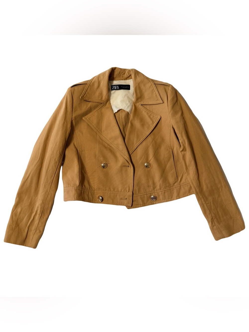 Zara Cropped Double-Breasted Jacket in Camel